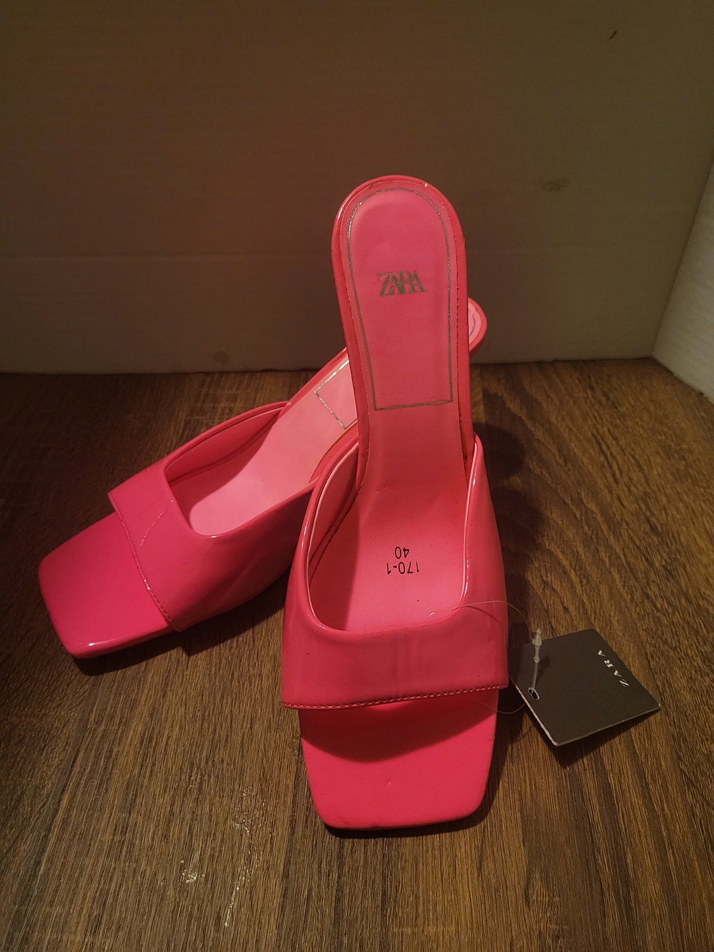 Zara Hot Pink Square-Toe Mule Heels